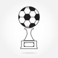 Trophy Cup icon on prize podium isolated on white background. Football or soccer first place award. Champions or winners